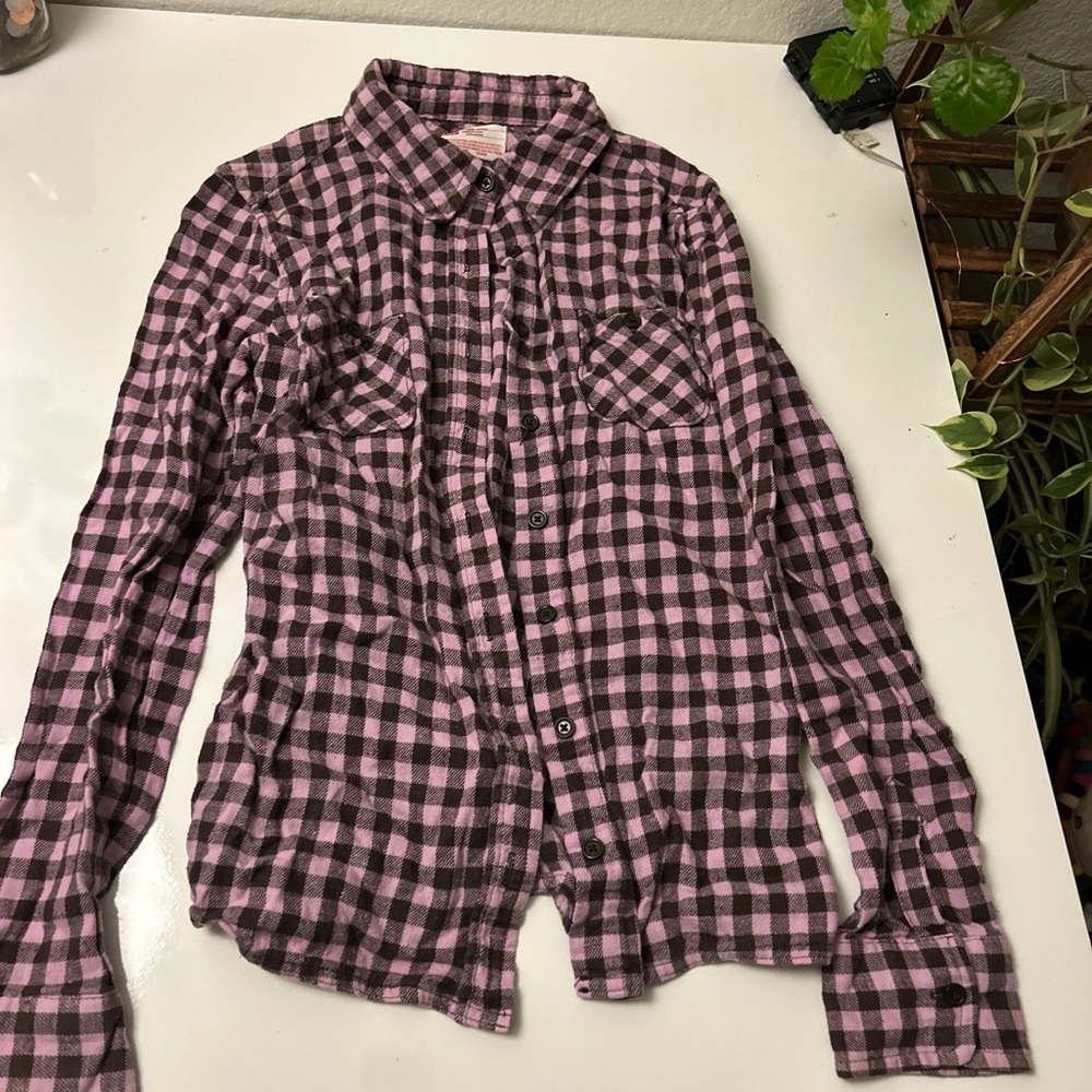 Purple and Black Checkered Button-Up Shirt